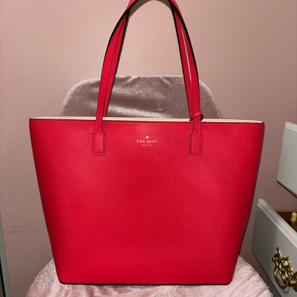 Kate Spade bright Red/ dark coral Tote Bag